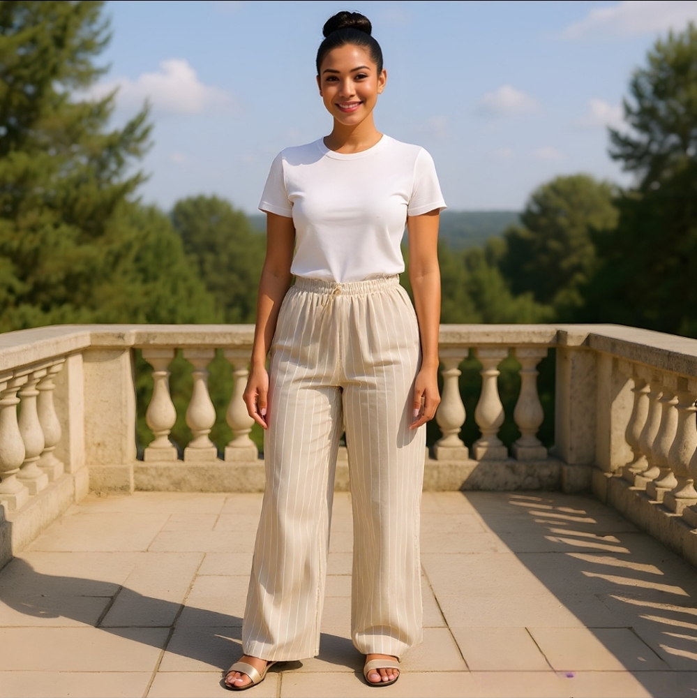 NWT Giusy 100% Linen Striped Pants Size S